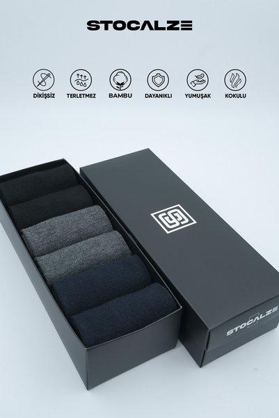 STOCALZE Bamboo Men's Long Socks 6-Piece Set Plain Socks. Breathable and Non-Sweat Boxed Socks Set
