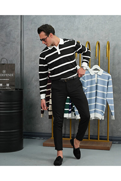MODEFENDİ Pulover cu guler polo, din bumbac, lycra, croială slim, tricotat, c...