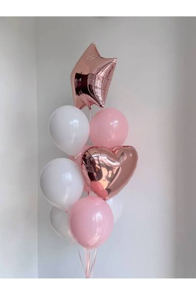 Parti Zamanı Rose Gold Yıldız Ve Kalp Folyo Balon Seti - Pembe Beyaz Metalik ...