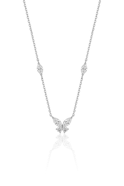 Söğütlü Silver 925 Ayar Gümüş Kolye Işıltılı Markiz Kesim Zirkon Taşlı Kelebe...
