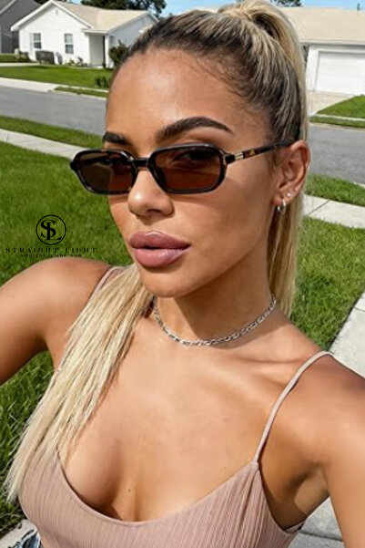 Straight Light نظارات شمسية نسائية مستطيلة الشكل UV400 بتصميم عصري ولون بني