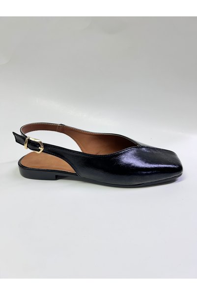 azza shoes Bi̇anca Women's Square-Toe Shoes with Shiny Open Back Buckle Detail, Elegant and Stylish Daily Flats