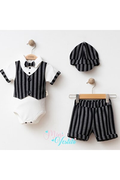 MiniVestito 4-Piece Set with Cap, Hat, Bow Tie, and Striped Vest