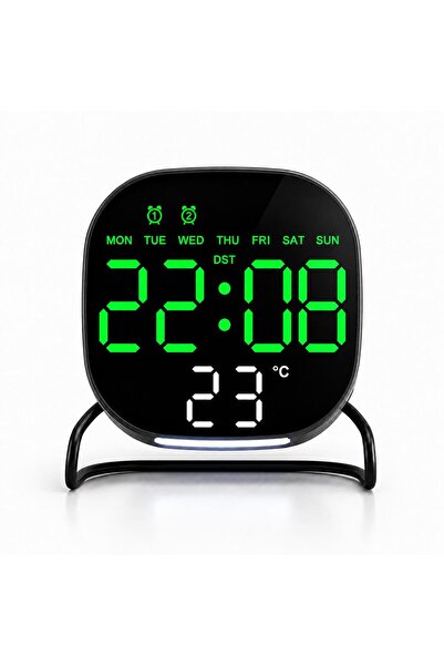 valkyrie Dijital Yeşil LED Siyah Masa Saati Alarm Beyaz Derece 3 Kademe Işık,...