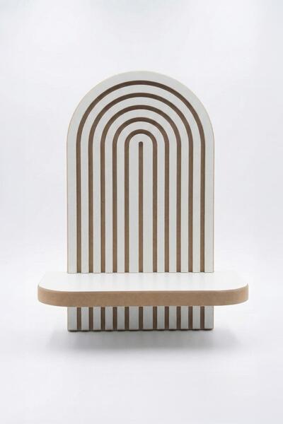 Artavessa Dekoratif Modern Kemer MDF Duvar Rafı - Beyaz Ahşap Görünümlü Bohem D Raf 35x26 cm