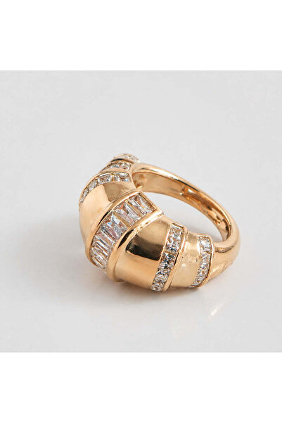 BIJUTERI Yzk-4004 Gold Curved Ring with Sparkling Strip Detail