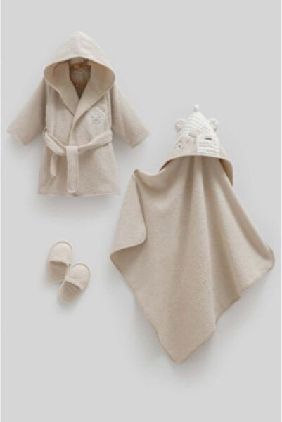 Caramell Baby Boy Lion Print 3-Piece Bathrobe Set 0-1 Year Old Beige