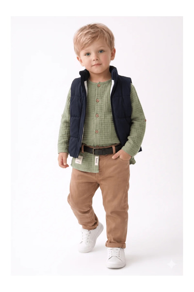 Gabardine Pants Vest Shirt Set 3pcs Set (1 Year - 2 Years - 3 Years - 4 Years)