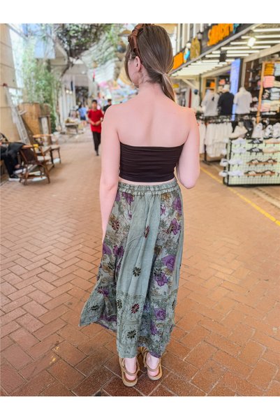 Miss Boheme Green Color Floral Embroidered Long Skirt