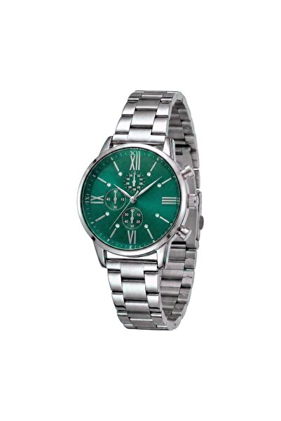 Louis Genessio Silver Green Minimal Women's Wristwatch with Zircon Stone
