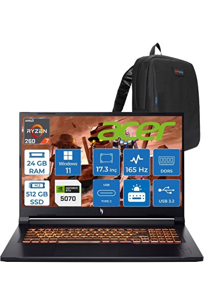 ACER Nitro V17 ANV17 Aı Amd Ryzen™ 7 260 24GB Ddr5 512GB SSD 8GB/RTX5070 85W ...