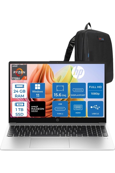 HP 255R G10 Amd Ryzen™ 7 7735U 24GB Ddr5 1tb SSD 15.6" AMD Radeon Grafik Fhd ...