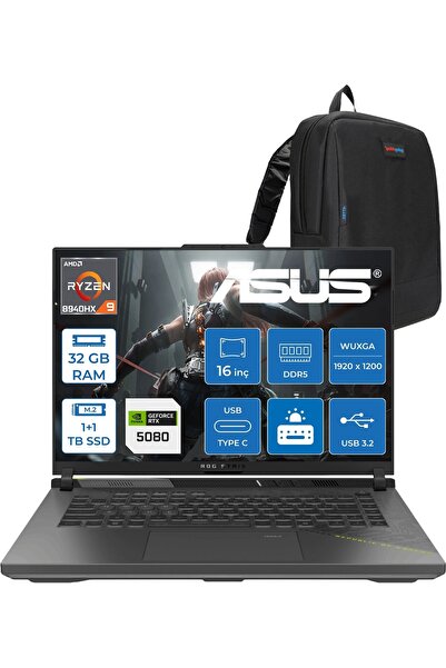 ASUS Rog Strix G16 G614PW Amd Ryzen 9 8940HX Aı 32GB Ddr5 1tb Ssd+1tb SSD 16G...