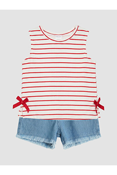 LC Waikiki Lcw Babyecru Striped Baby Girl Shorts Set