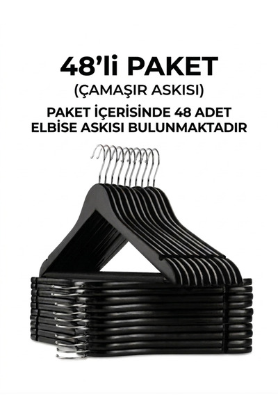 48 Adet Plastik Elbise Askısı – Dayanıklı Kalın Askı Seti, Kırılmaz Askılık, Dolap İçi Düzenleyici Askı