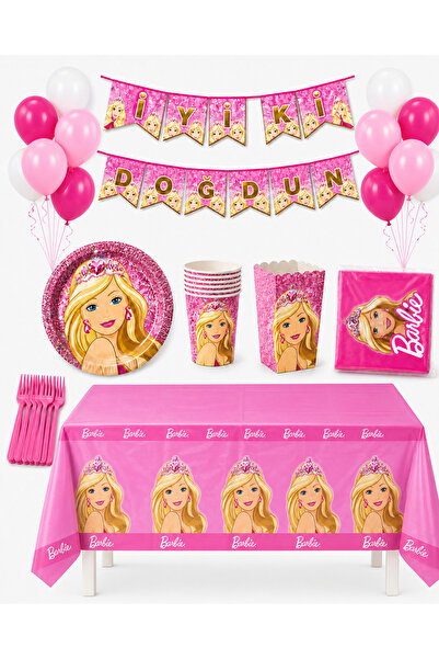 Fillikutum Barbie Themed 94 Piece Birthday Set for 16 People, Plate, Cup, Bal...