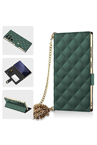 GKK Puff Rhombus Θήκη Πορτοφόλι με Λουράκι Emerald (Samsung Galaxy S25 Ultra 5G)