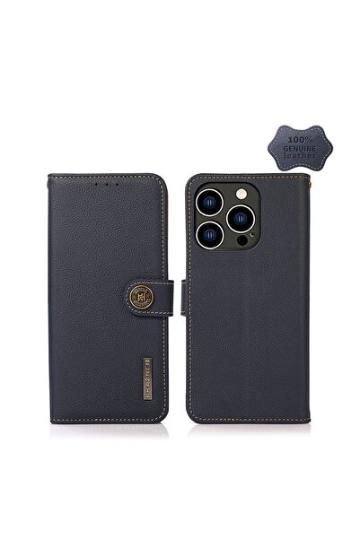 KHAZNEH Custer Leather Θήκη Πορτοφόλι Blue (Apple iPhone 14 Pro)