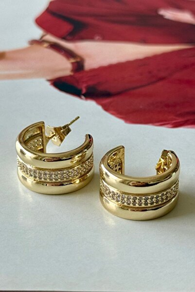 Trendy Butik Zircon Stone Curved Hoop Earrings