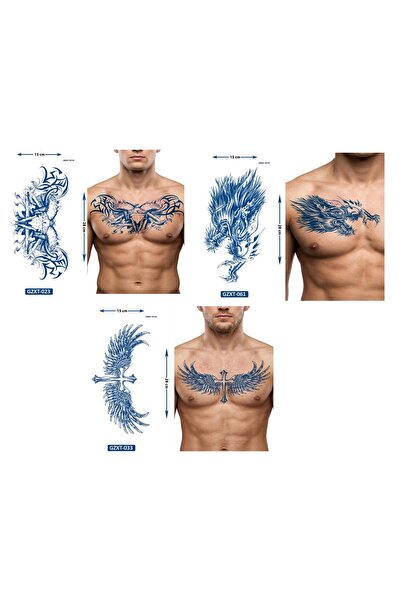 Airbrush Tattoo Büyük Boy 3 Adet Birden Yarı Kalıcı Kanat Bel Sırt Dövmesi Ay...