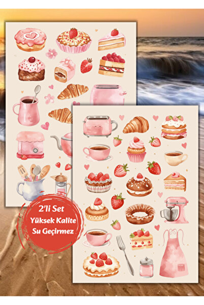 VORACRAFT 2'li Pembe Temalı Bakery Rustik Mutfak Sticker Set Ajanda Bullet Ju...
