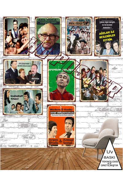 HD POSTER Hababam Sınıfı Temalı 10 Adet Her Biri 20 x 30 CM MDF Yapışkanlı Ta...