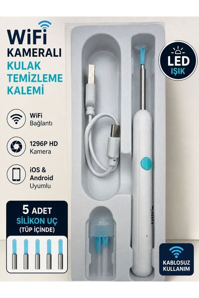 Mutkin KULAK CİHAZI WiFi Kameralı Kulak Temizleme Kalemi 1296P HD LED Işıklı ...