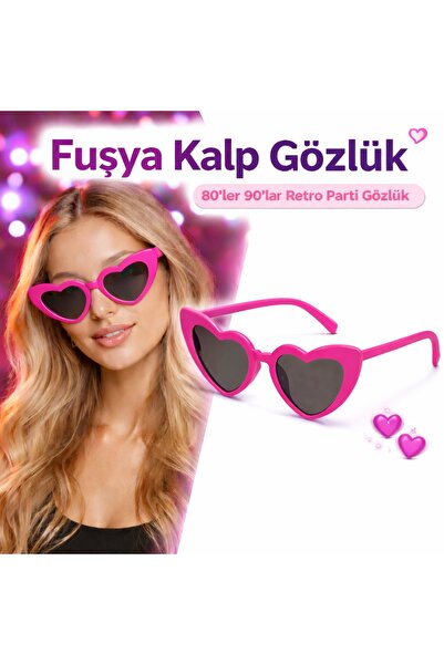 NW NessiWorld Fuchsia Pink Retro Heart Glasses – 80S 90S Style Party Glasses