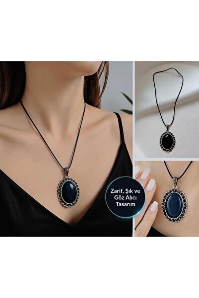 ELUNE İSTANBUL & Milano Vintage Lacivert Taşlı Otantik Kolye