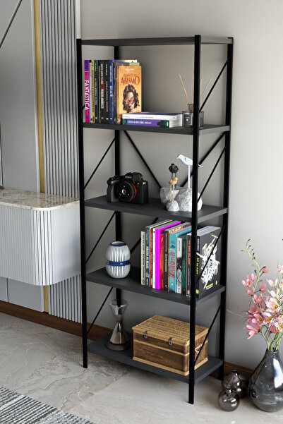 Mgr Office 150 Cm Dekoratif 5 Raflı Kitaplık Çok Amaçlı Raf Mutfak Rafı Metal...