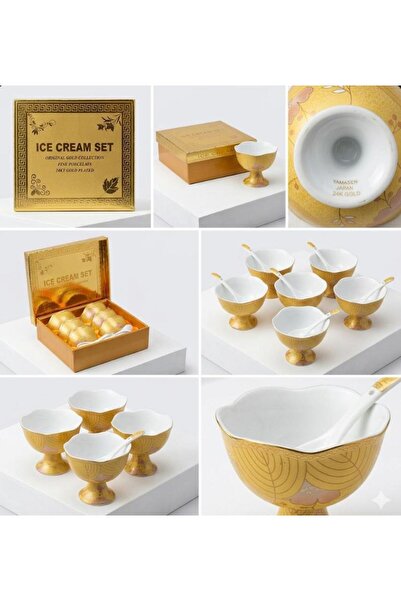 HÜCO BAZAAR 6 Kişilik Orijinal Japon Yamasen 24 K Altın Kaplama Kaşıklı Porse...