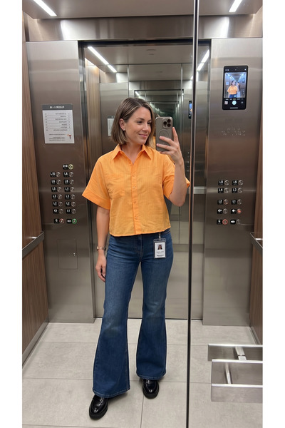 DİMA Orange Bat Striped Short Shirt