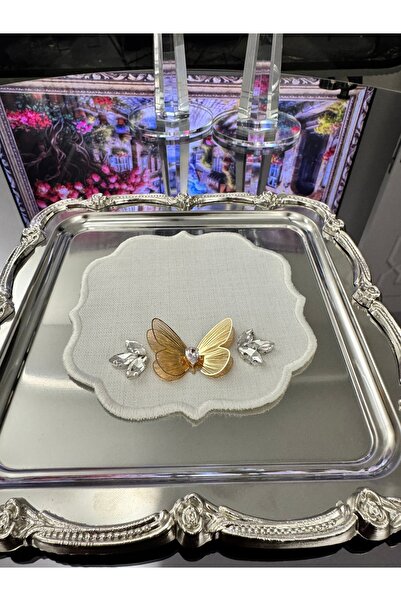 FİNESERVECO Lüx Gold Taş Detaylı Zarif Metal Figürlü Kahve Sunum Peçetesi – E...
