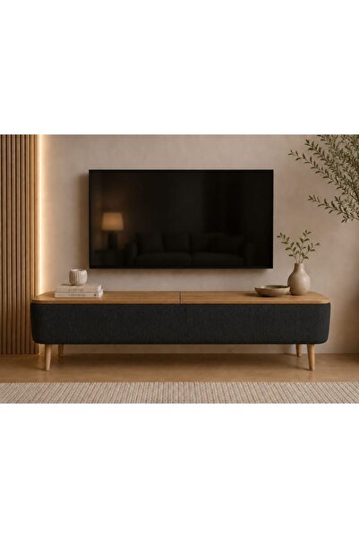 own home Sarven Sandıklı TV Ünitesi, Teddy Kumaş Kaplamalı Ahşap Ayaklı Moder...