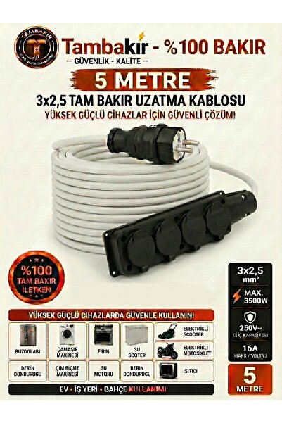 r Rosso Levanto Panel Isıtıcı Uzatma Kablosu - 5 m, 4'lü Grup Priz ve Fiş, 3x...