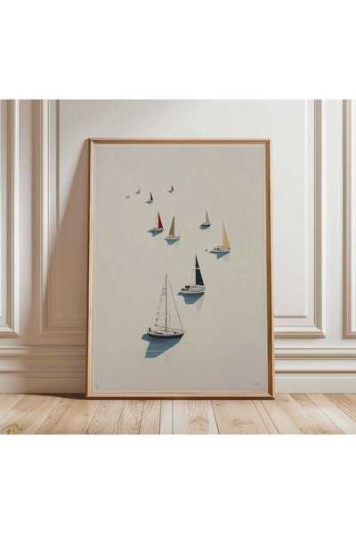 NinaStore Minimalist Yelkenli Poster Baskısı - Sakin Sularda Demirlemiş Yatla...