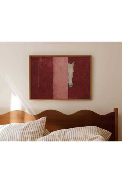 NinaStore Minimalist Soyut At Yağlı Boya Tablo Baskısı - Yatay Çağdaş Pembe B...