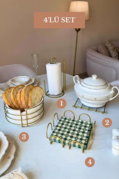 Edora Home 4’lü Set Mat Gold Kare Peçetelik Dik Kağıt Havluluk Ayraçlı Nihale...
