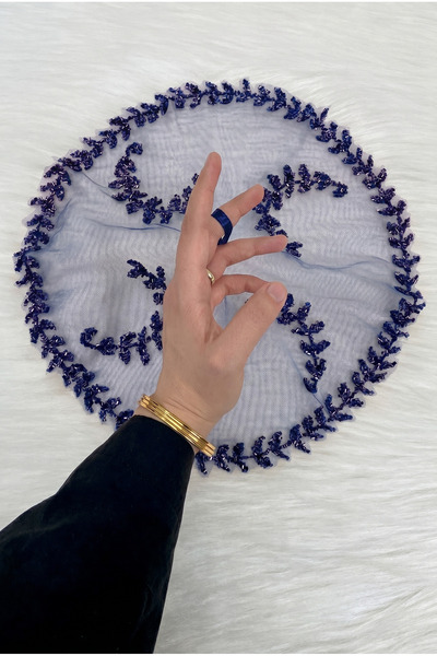 ZEYMERADE Navy Blue Bride Groom Handkerchief, Sparkling Crystal Glass Bead Em...
