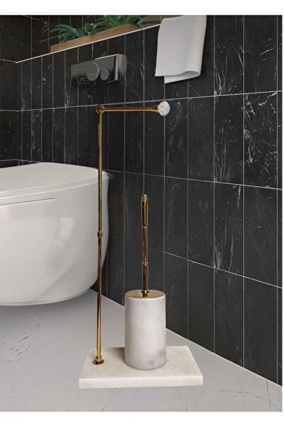 THK STORE Mermer Banyo Seti 2'li,WC Fırçalık,Doğal Taş Mermer WC Kağıtlığı