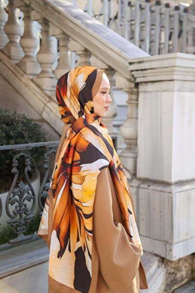 ENRİCO FERRİ Amore Leaf Pattern Shawl - Bitter Brown-Tan