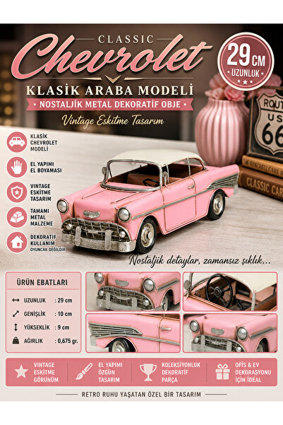 KOLAYEV Dekoratif Metal Klasik Chevrolet Araba 29 Cm Vintage Eskitme Nostalji...