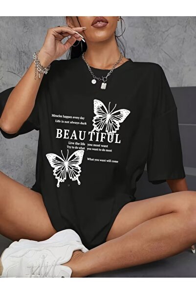 puolikuu Tricou cu imprimeu mixt pentru femei, confortabil, cu croială lejeră