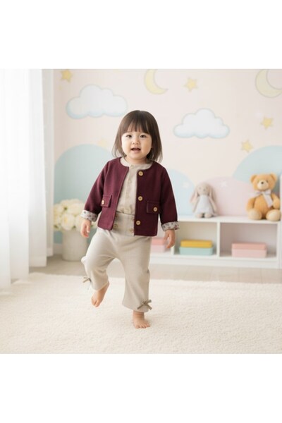 SweetMe Sweet Me Baby Girl Jacket 3-Piece Set 9-24 Months Bordo