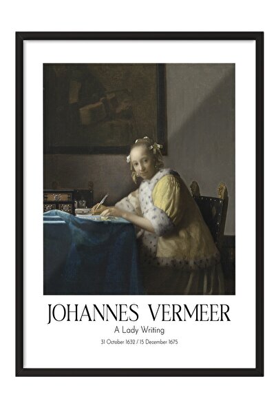 Postifull Johannes Vermeer - O doamnă scriind, Tablou înrămat negru, Seria de...
