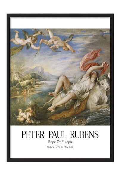 Postifull Peter Paul Rubens - Silovanje Evrope, slika u crnom okviru, umetnič...