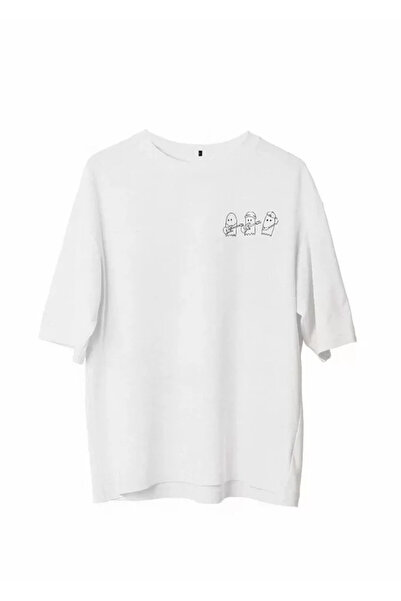 Efnaz style Unisex Crew Neck Printed Oversize T-Shirt - White