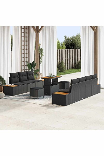 vidaxl Set de canapele pentru gradina 10 pcs Negru poliratan