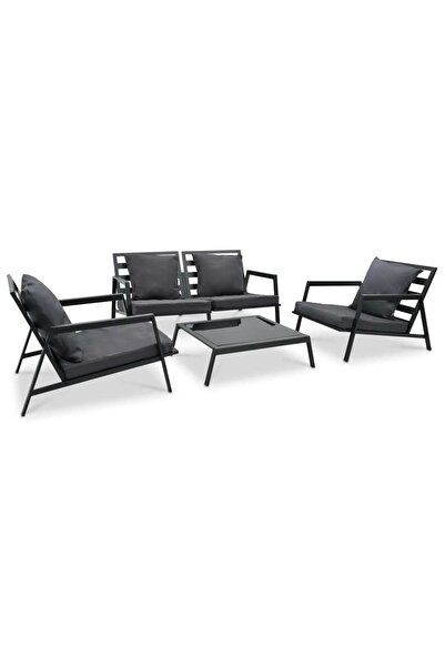vidaxl Set mobilier gradina cu perne, 4 piese, gri, inchis aluminiu