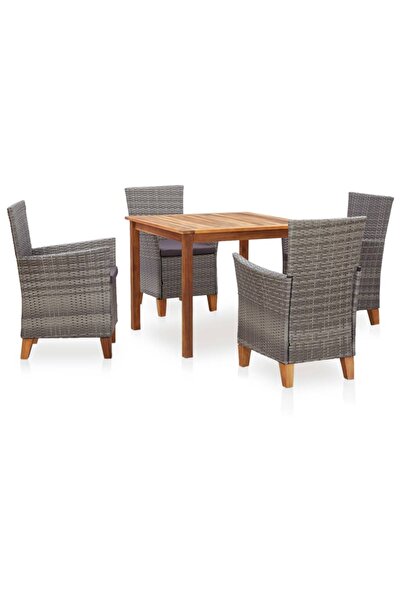 vidaxl Set mobilier de exterior, 5 piese, gri, poliratan, lemn acacia